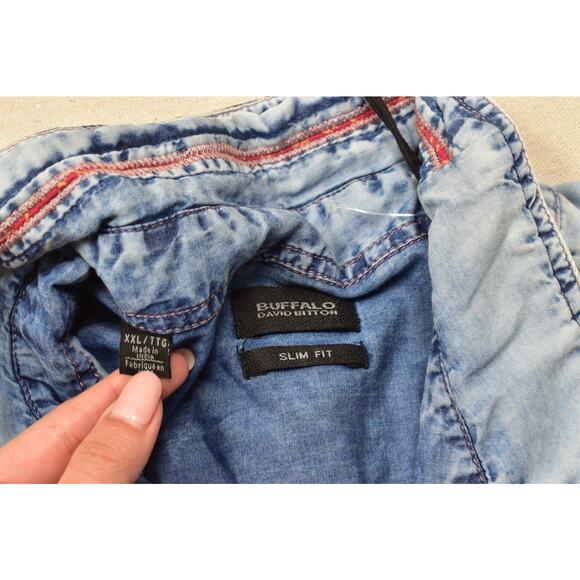 Buffalo David Bitton Men's Blue Acid Wash Slim Fit Pear Snap Button Shirt XXL - Picture 6 of 8